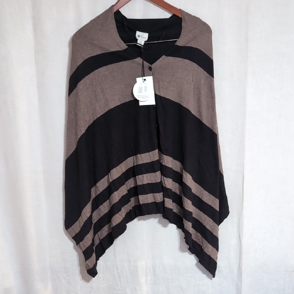 Stylus Tan Black Convertible Scarf Poncho Size Large/Extra Large New with Tag